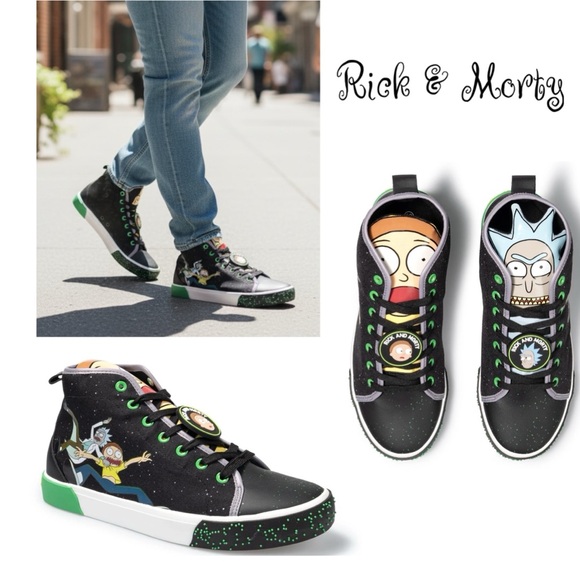 🚀Rick & Morty High Top Sneakers Men’s Black Size 9 Portal Galaxy Adult Swim